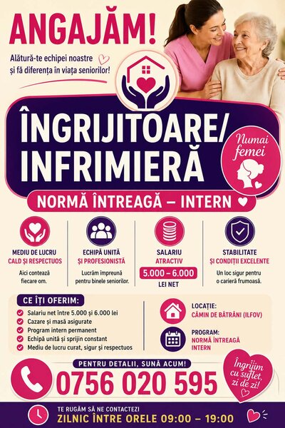 Infirmiere si ingrijitoare camin privat de batrani (Bucuresti-IF).